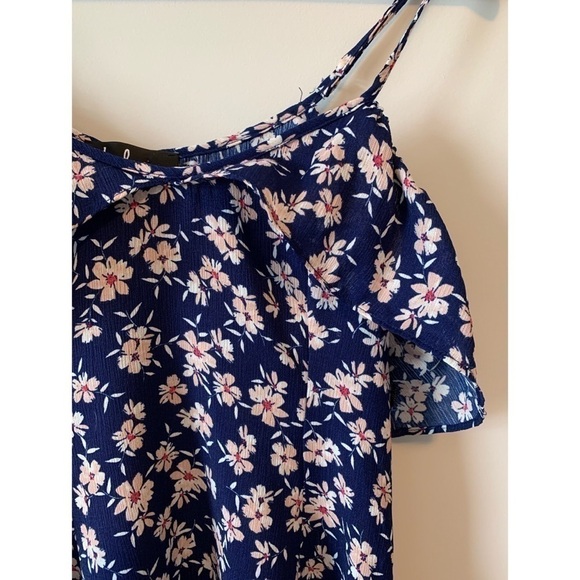 Lulu’s Off the Shoulder Blue & Pink Floral Skater Dress Size Small - Picture 4 of 15